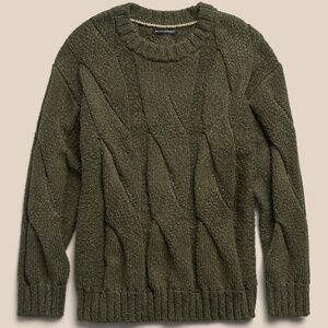 BR Oversized Green Cotton and Linen Cable Knit Sweater Size M